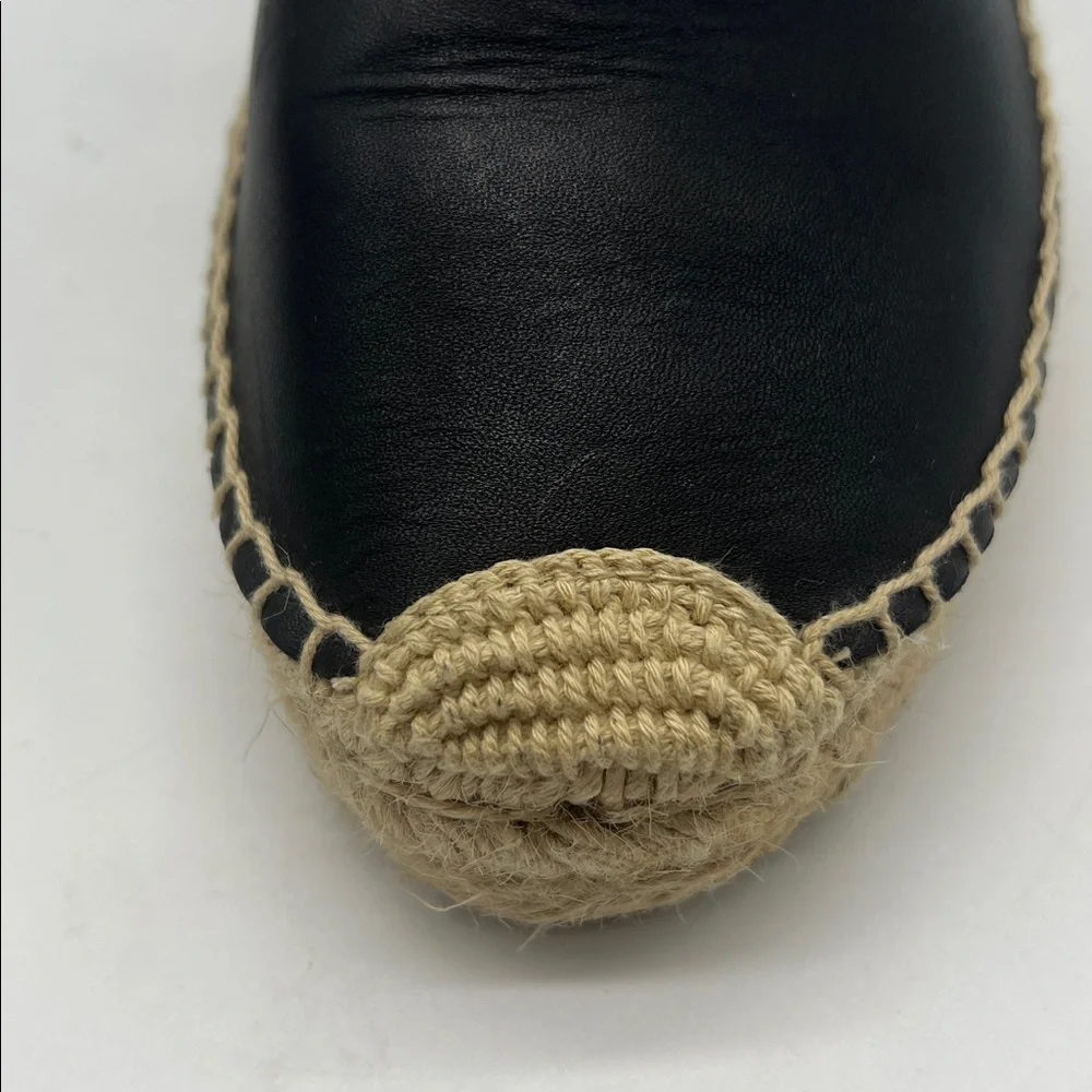 Soludos - Black Leather Espadrille Round Toe Smoking Platform Shoes Size 10